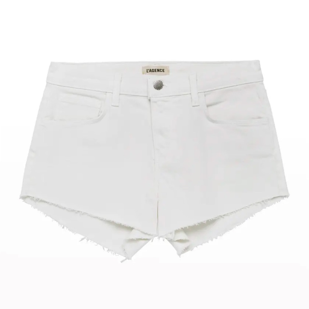 L’AGENCE Audrey Mid Rise Cut Off Shorts in Blanc Size 30 - Picture 1 of 8